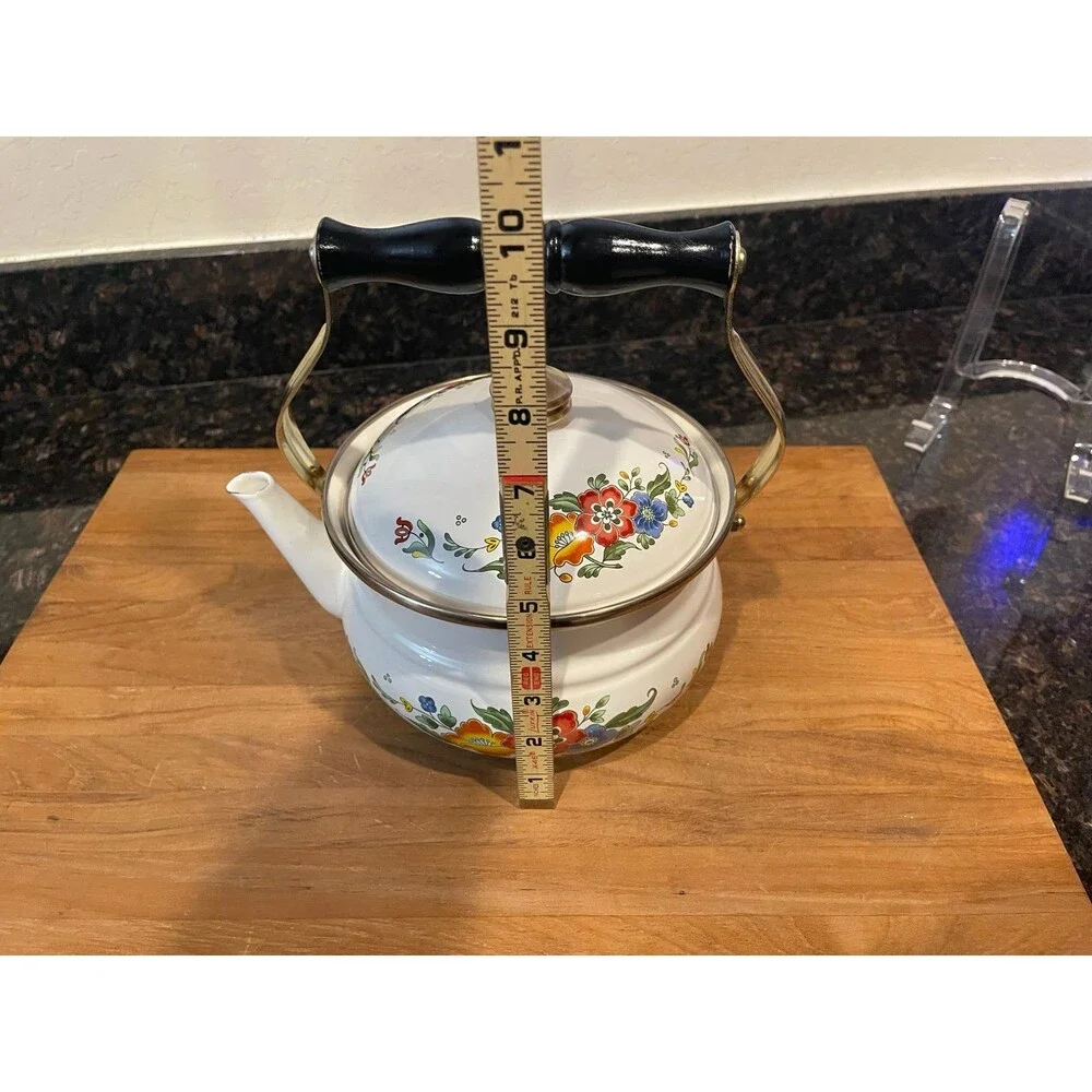 Vintage Asta Cookware Enamelware teapot with wood handle